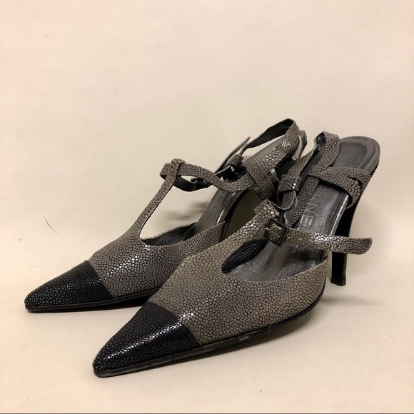 RARE! auth CHANEL stingray SHAGRENE size 38 heels - Picture 3 of 8